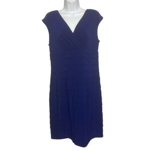 Lauren Ralph Lauren Women 10 Ruffled Sheath Dress Sleeveless Stretch Blue Career